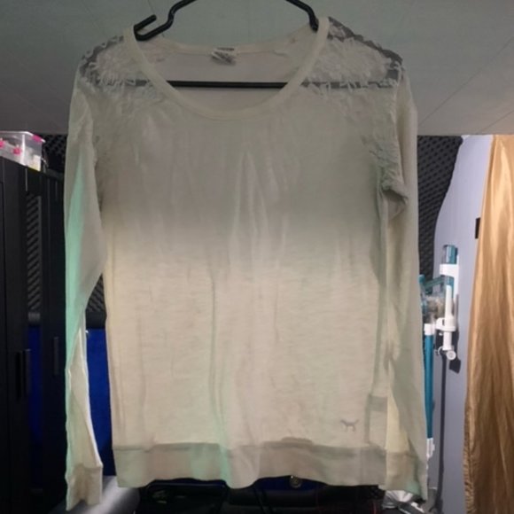 Victoria secret pink white long sleeve T-shirt with lace. - Picture 2 of 3